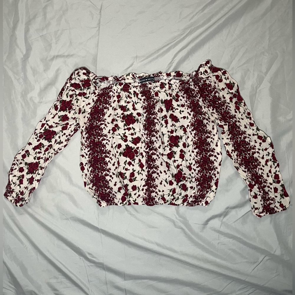 Brandy Melville Burgundy Floral Off-Shoulder Blouse